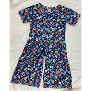 Vintage Handmade Jumpsuit Floral Crop Short Sleeve